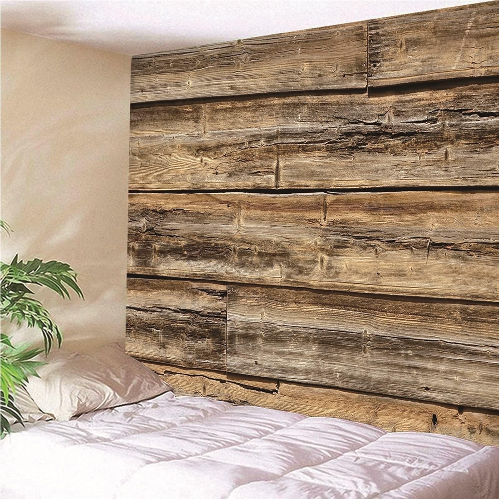 Tapiz grande de gran tamaño de madera, color marrón, estilo desgastado, de microfibra, 300 x 260 cm (ancho x alto)