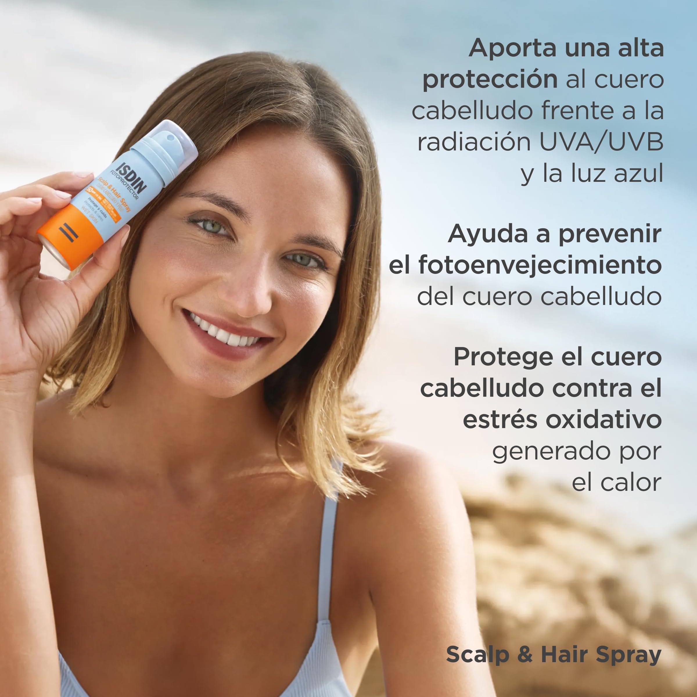 ISDIN Fotoprotector Scalp & Hair Spray SPF 50, Protector solar en spray para el pelo con alta protección para el cuero cabelludo y el cabello, 50 ml