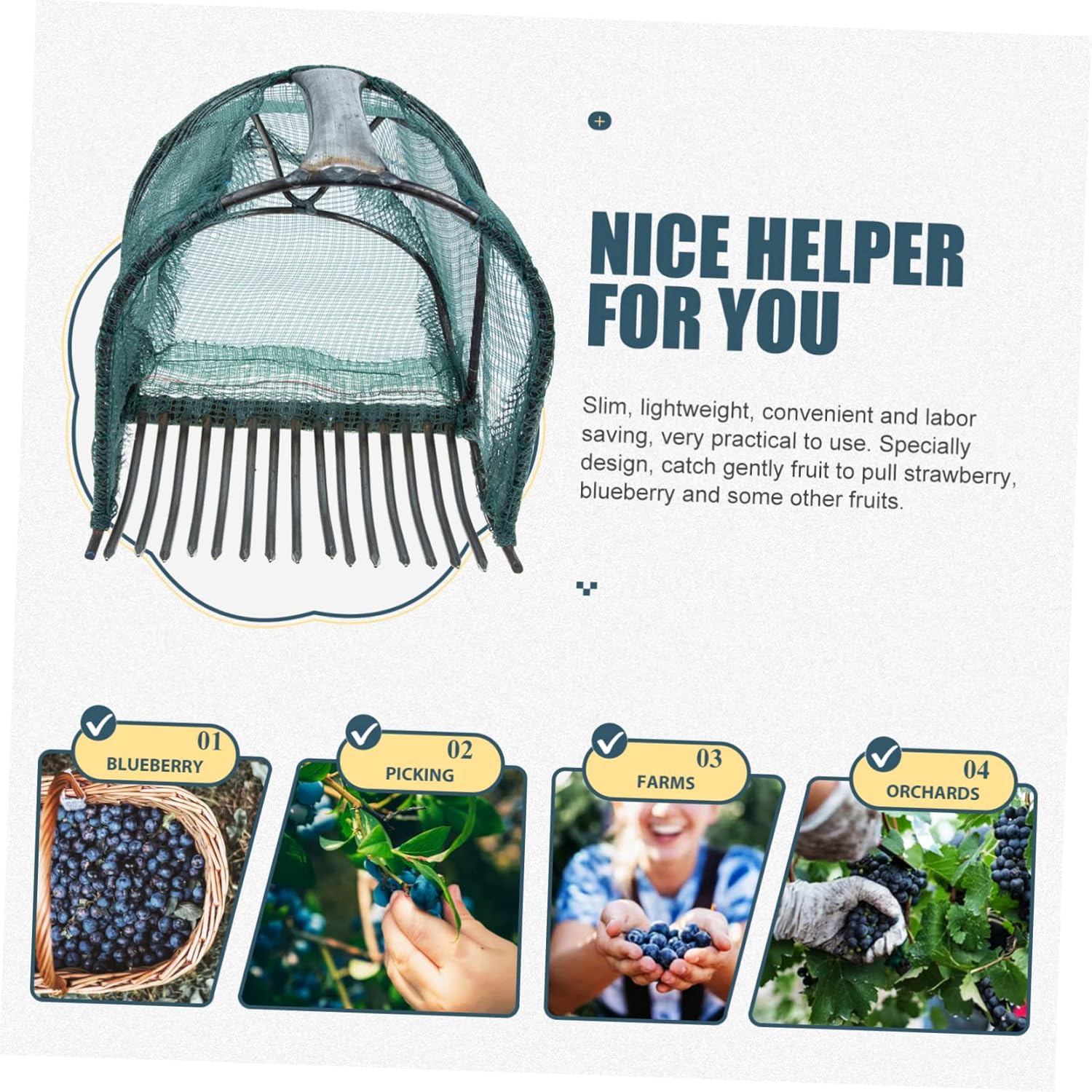 Blueberry Picker Tool Steel Teeth Efficient Rake Comb Design for Easy Harvesting of Fruits Orchards and Gardens Garden Tool for Fruit Collecting