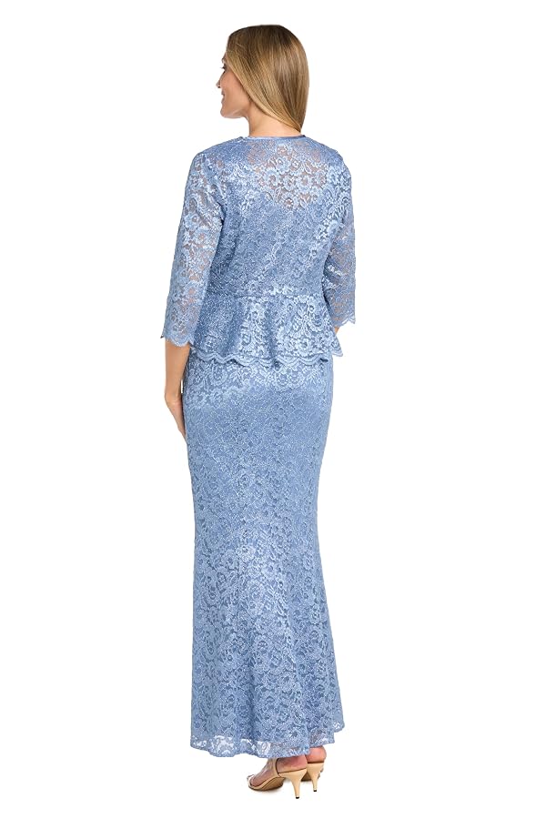 R&M Richards Women's Elegant 2-Piece Glitter Stretch Lace Evening Dress W/Peplum - Mother of The Bride & Special Occasions by R&M Richards - Used condition - Image 2