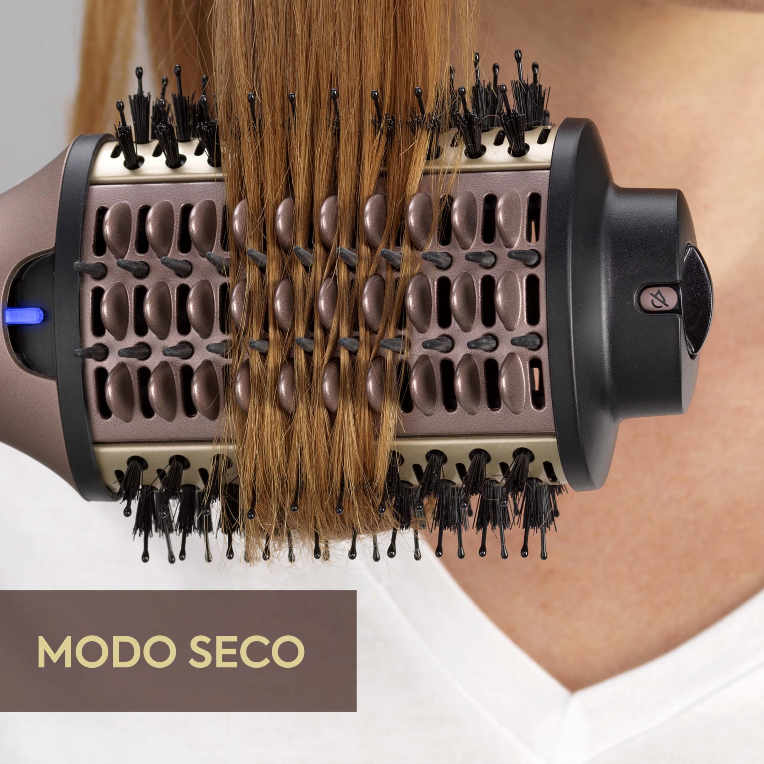 BaByliss Cepillo de Aire Air Power Volume 2 en 1 Secador de Pelo y Styler – Modo Húmedo y Seco, Cepillo Secador Moldeador, 3 ajustes de temperatura, Iónico, Cerámico, Dorado, AS95E