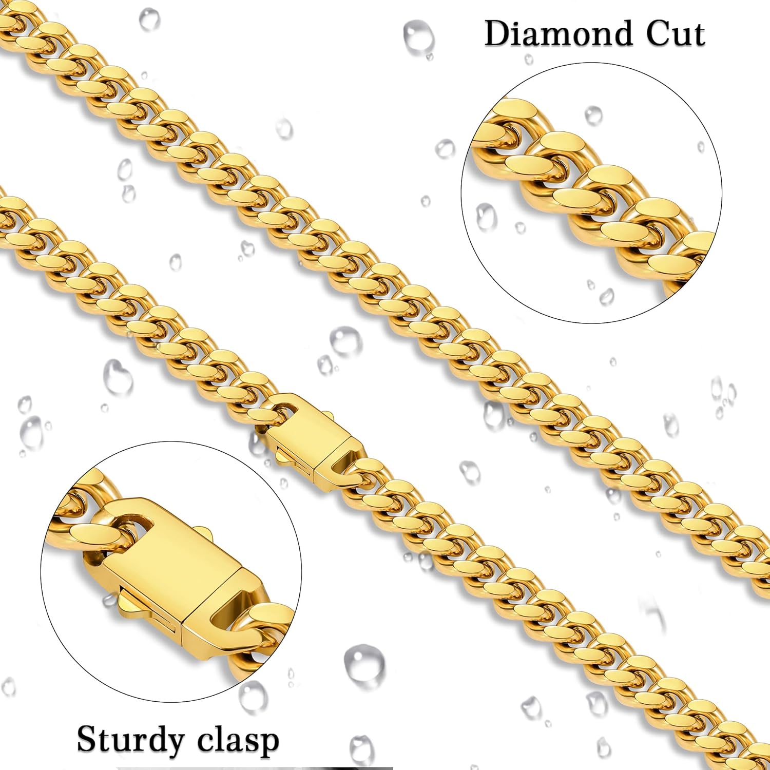 Fiusem Silver Tone/Black/14K Gold Plated Chain Necklace for Men, 5mm/6mm/7.5mm/8mm/9mm Stainless Steel Cuban Link Chain Necklace, Men's Chains 18-28 Inch Jewelry Gifts