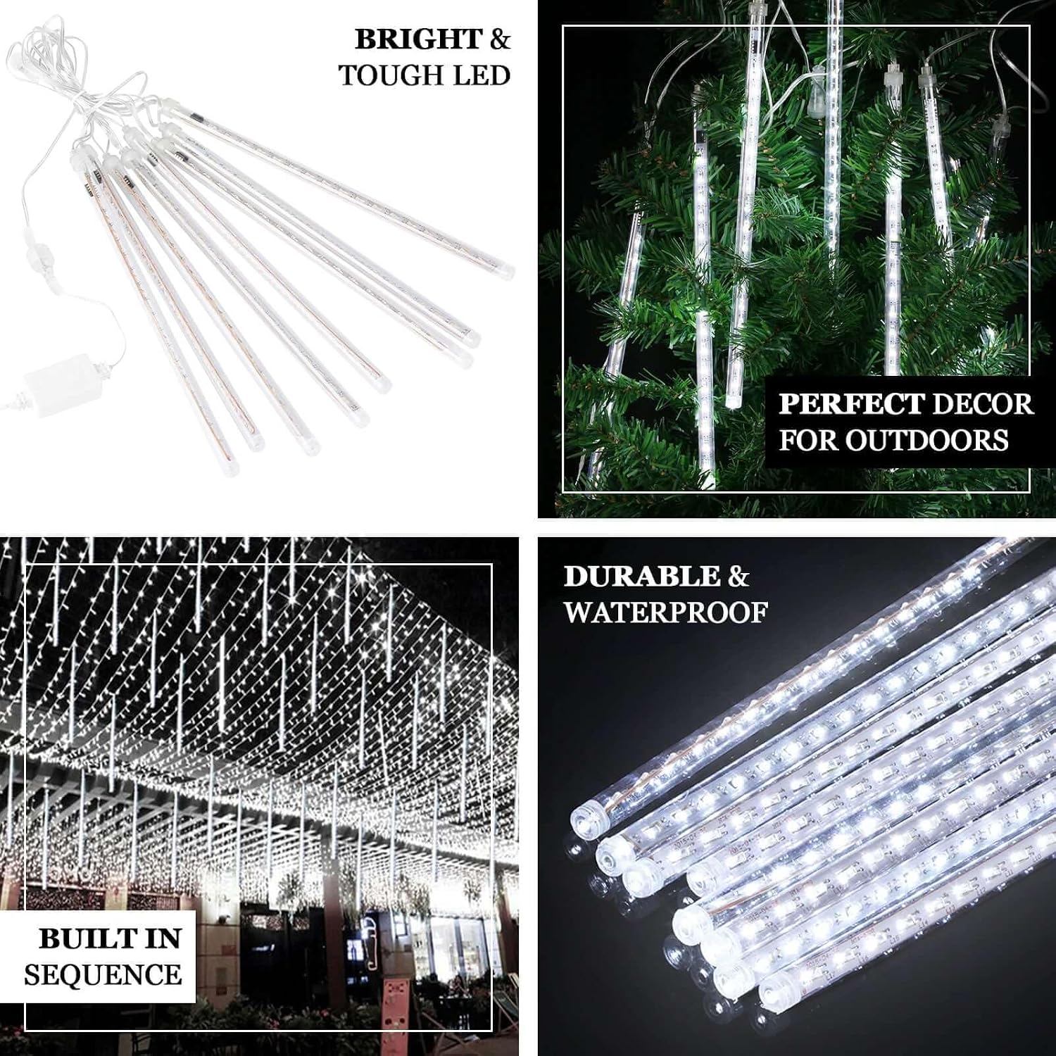 Efavormart 8 Tubes - 12" Clear 136 LED Tube Waterproof Icicle Snow Falling Raindrop Meteor Shower Rain Light String Lights