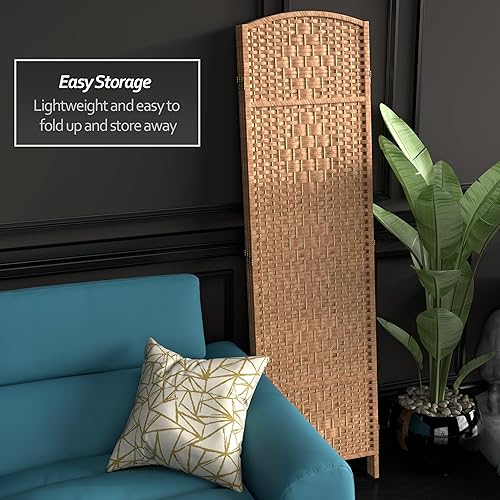 Miniatura 5 de Divisor de ambiente resistente de 6 pies, pantalla de privacidad plegable de fibra de ratán con patrón de diamante, Madera, Natural Natural,Mocha