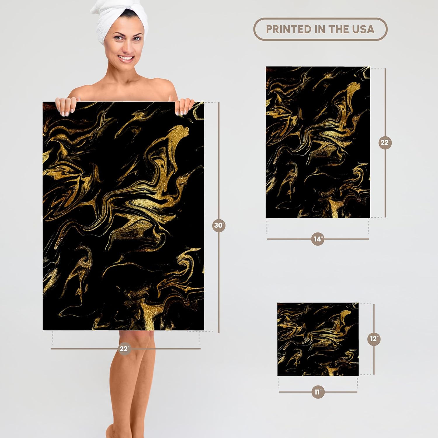 3dRose Image of Chic Trendy Gold Glitter Veins on Black Marble Agate Gemstone 22x30 Bath Hand Pool Towel