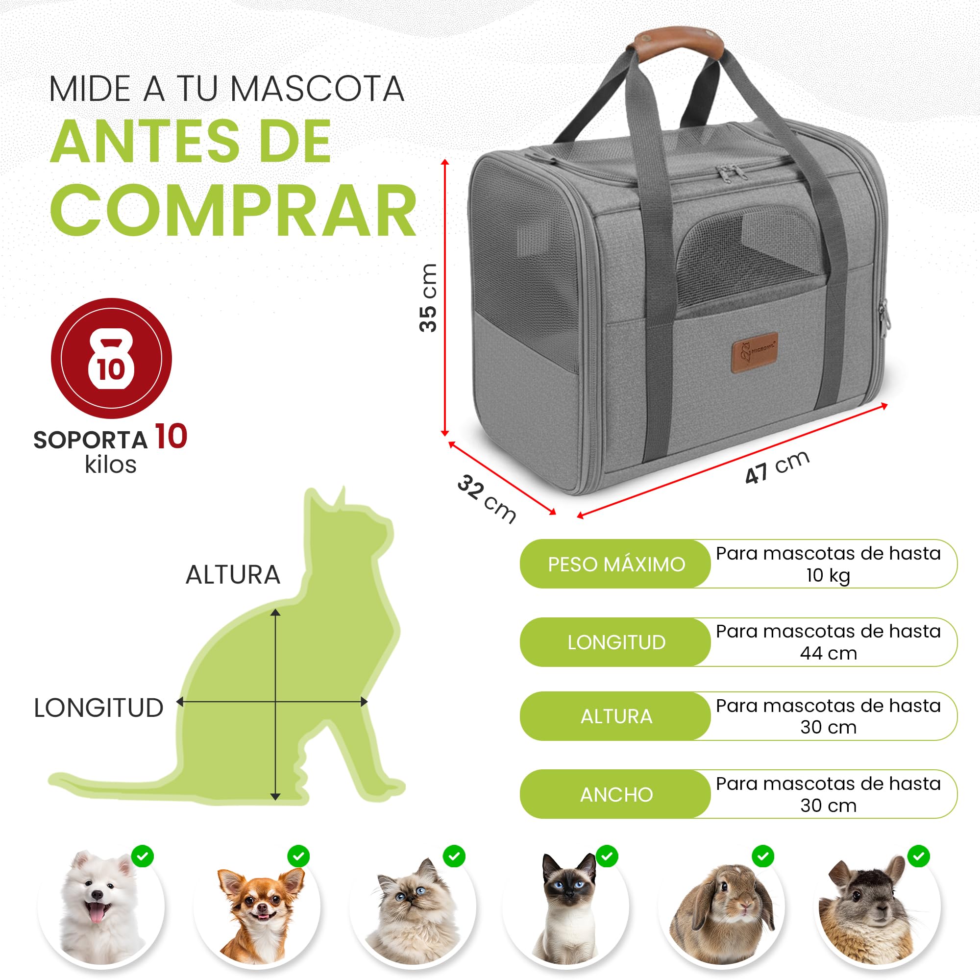 Transportin Perro Gato Plegable y Reforzado con Cama, Bebedero y Juguete de Regalo | Transporte de Gato Viaje Cómodo y Seguro | Bolsa de Transporte Portátil con Ventilación 360º