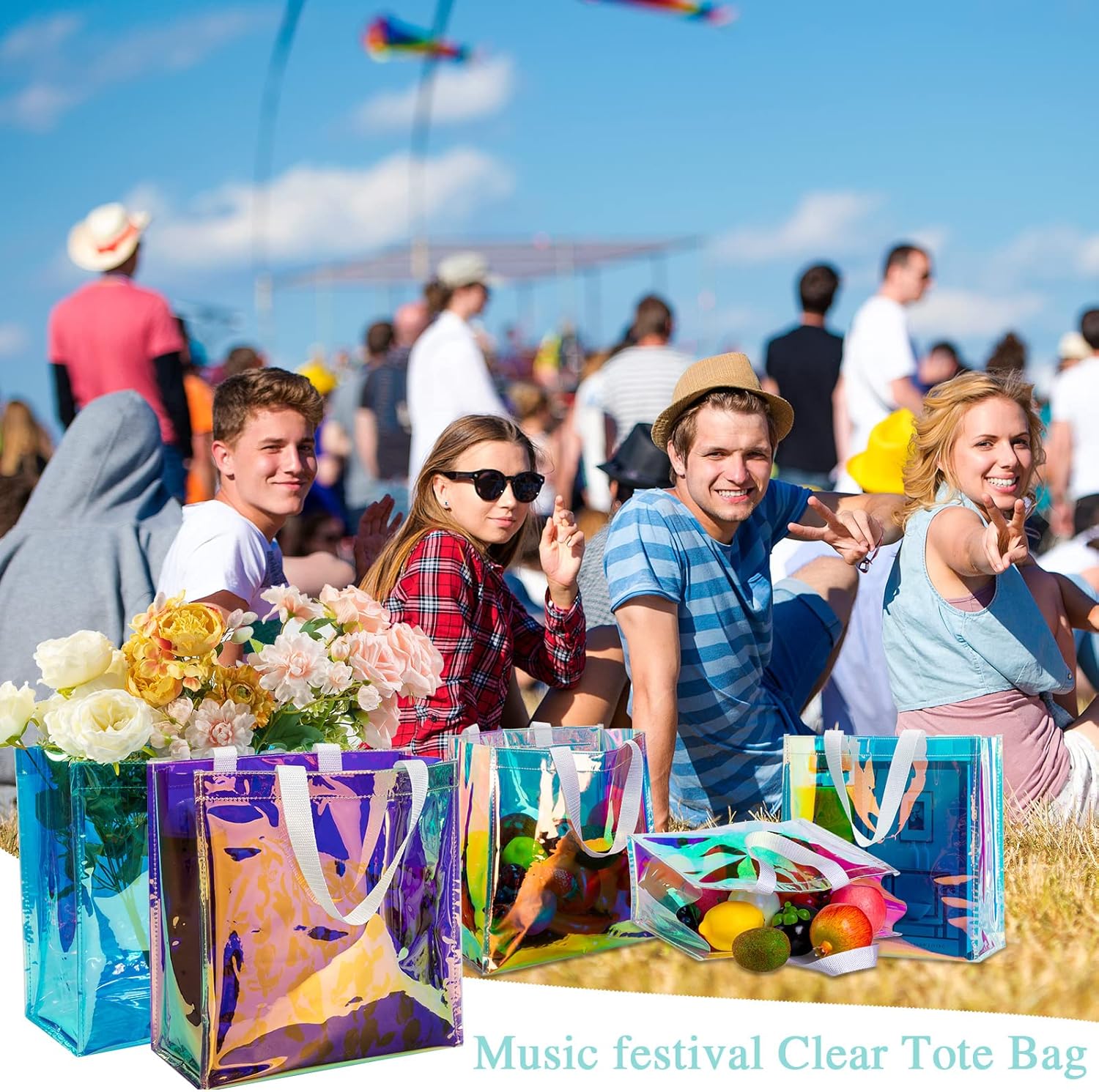 Saintrygo 20 Pack Clear Tote Bags Bulk 12 x 12 x 6 PVC Plastic Tote Bag with Handles for Stadium Work Beach Sports(Bright Color) - Image 2