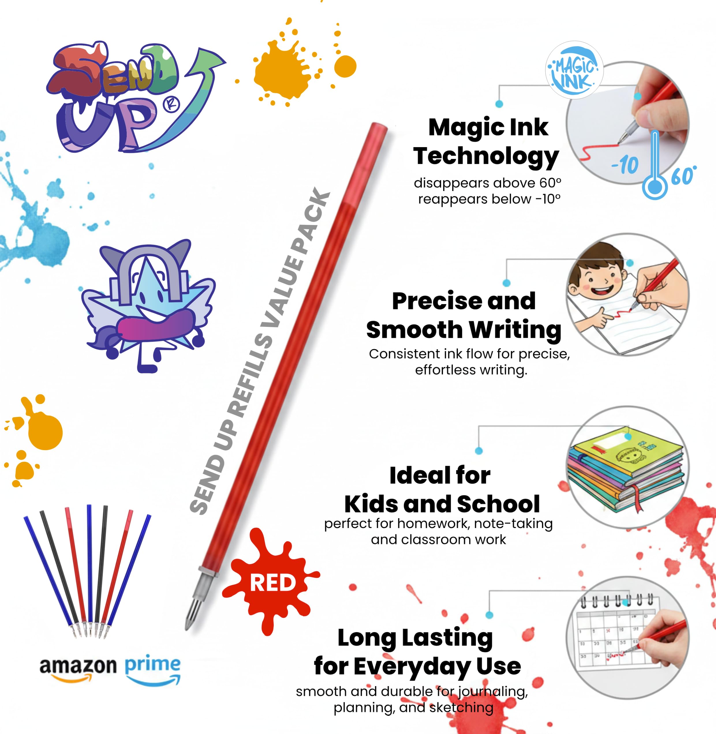 16 Ricariche XXL Penna Gel Cancellabile BLU e ROSSE, Punta 0,7mm, Compatibile 100% Legami, +20% Inchiostro (2cm in più), Scatola Cartone, Scrittura Scuola, Segni Tessuto e Pelle, Regalo - 4