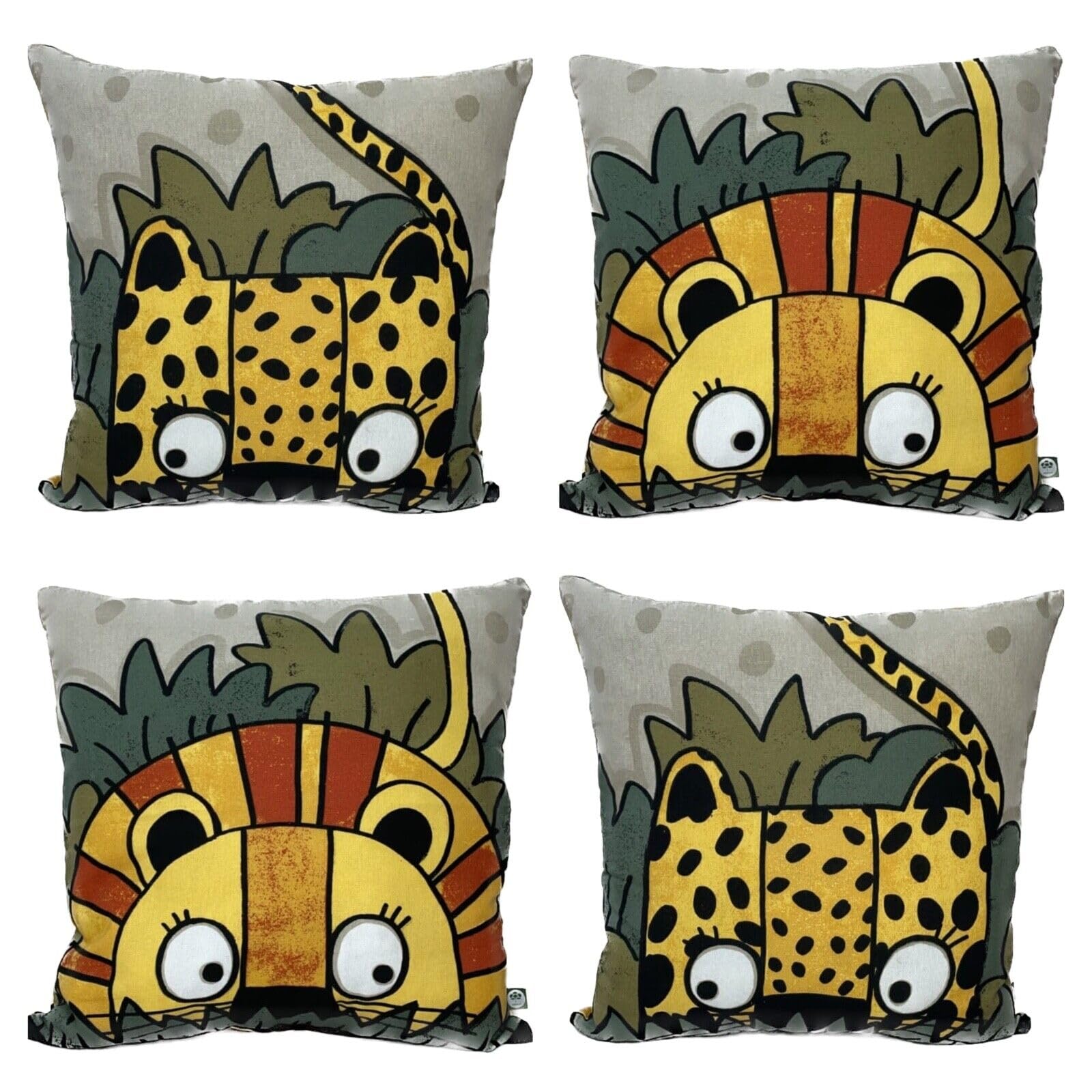 Cushion Covers Animal Jungle Theme Decor Lion Leopard Kids Children Bedroom Party Accesory - Set of 4