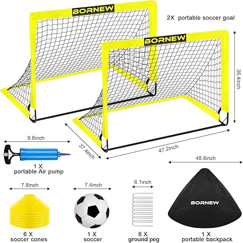 Miniatura 2 de Juego de 2 redes de fútbol para niños pequeños de 4 x 3 pies, equipo de entrenamiento, balón de fútbol, juego de fútbol portátil desplegable para