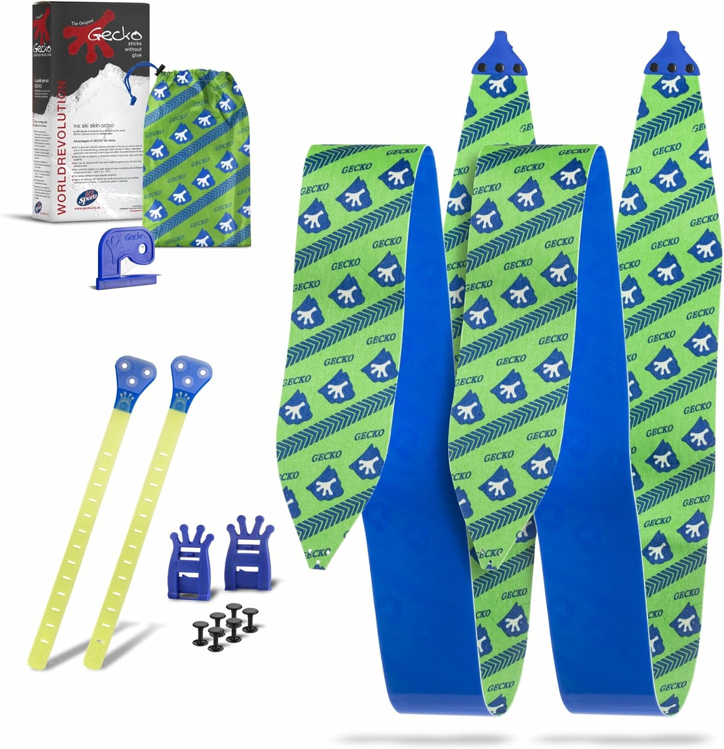 Gecko Premium Freeride Ski Skins | Width/Length Selectable | with pre-Mounted Front System, Blade, Rivets | Climbing, Ski Touring | Climbing aid| Mohair