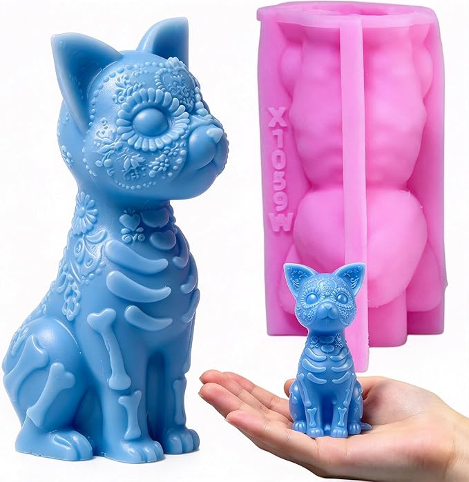 3D Sugar Skull Cat Silicone Resin Mold for DIY Candle Home Decor X1059W
