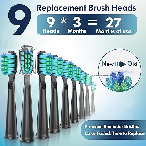 Vista 5 de Cepillo de dientes eléctrico para niños, cepillo de dientes sónico recargable, cepillo de dientes ultrasónico con temporizador, 8 cabezales