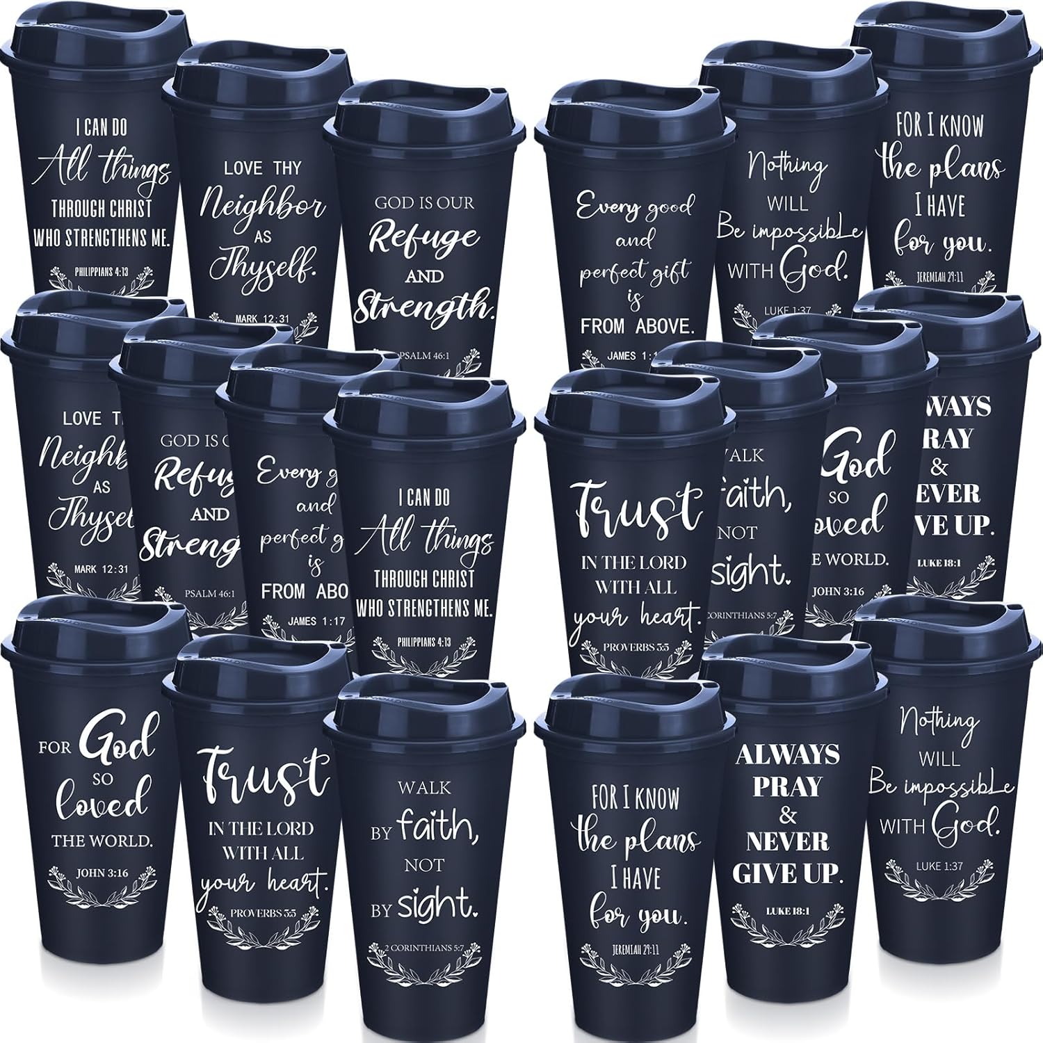 Skylety 40 Pack Christian Gifts for Men Women 16oz Reusable Bible Verse Tumbler Bulk Plastic Coffee Cups with Lids Inspirational Religious Church Gifts for Valentine Easter Birthday (Blue)