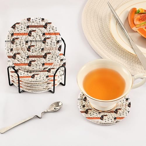 Miniatura 5 de innewgogo Dachshund Dogs 6 Pcs Absorbent Drink Coasters for Tabletop Protection Handmade Round Woven Coaster with Holder & Heat Water Resistant Bulk