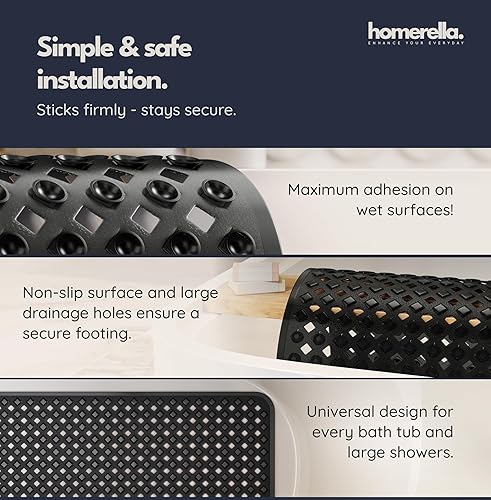 Vista 4 de Homerella® Alfombrilla de Bañera Antideslizante 35x16, Incl. Ganchos para Secar, Extra Larga, 100% Libre de BPA, Alfombrilla de Ducha Antideslizante
