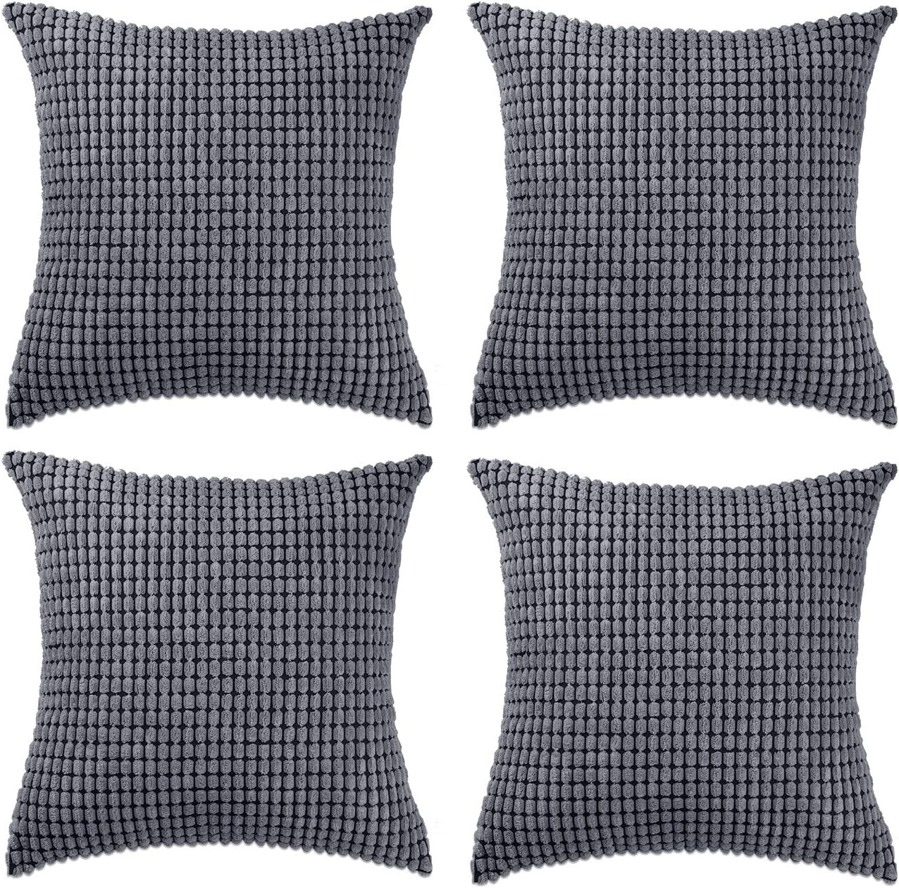 Set of 4,Decorative Throw Pillow Covers 22" x 22" (No Insert),Solid Cozy Corduroy Corn Accent Square Pillow Case Sham,Soft Velvet Large Cushion Cover with Hidden Zipper for Couch/Sofa/Bed,Dark Gray