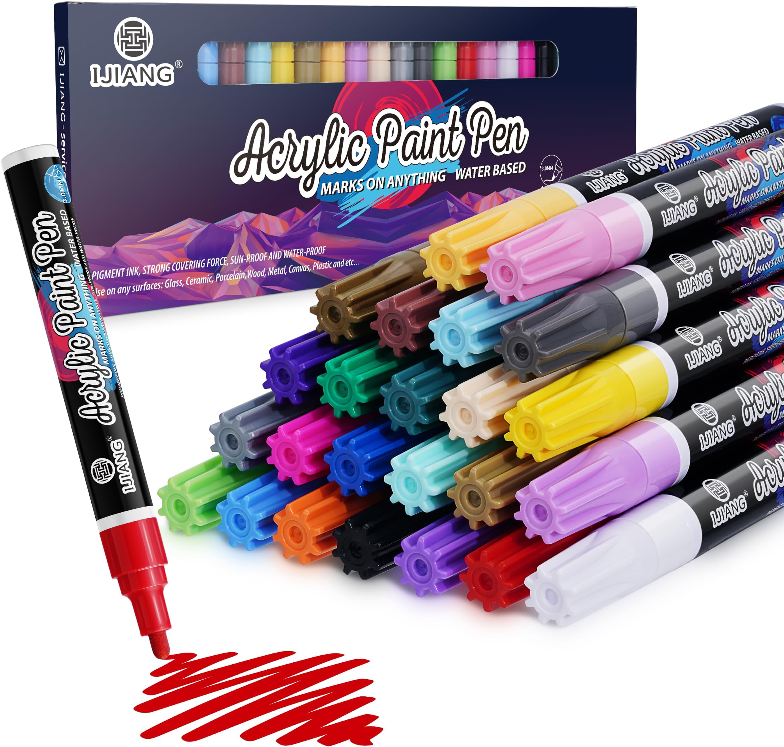 IJIANG Acrylic Paint Marker Pens - 24 Pack Set (Medium Tips)