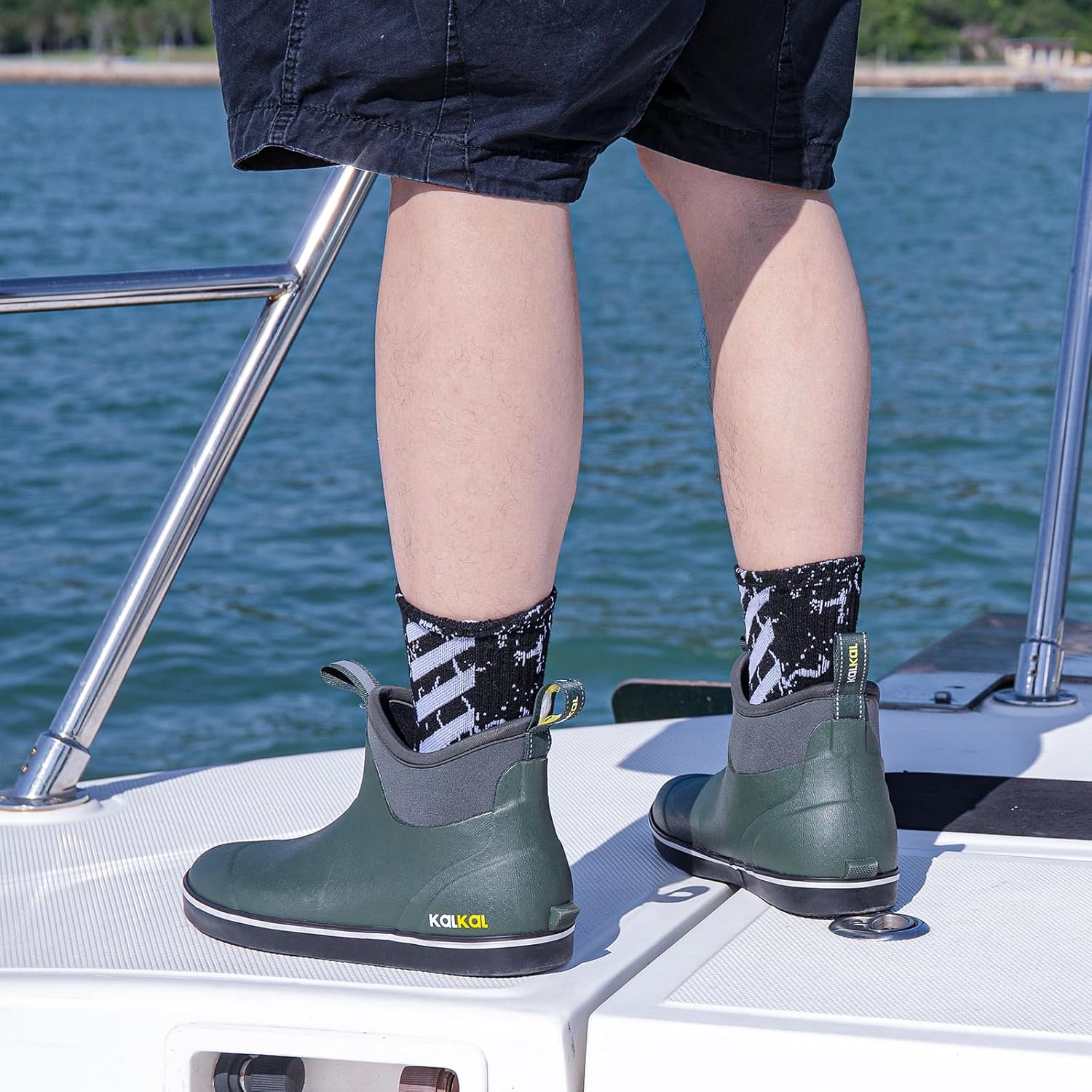 Kalkal Men's Deck Boots, Waterproof Fishing Rain Boots with High Traction, Men's Rubber Boots For Gardening Fishing Boating Camping Sailing - Image 2