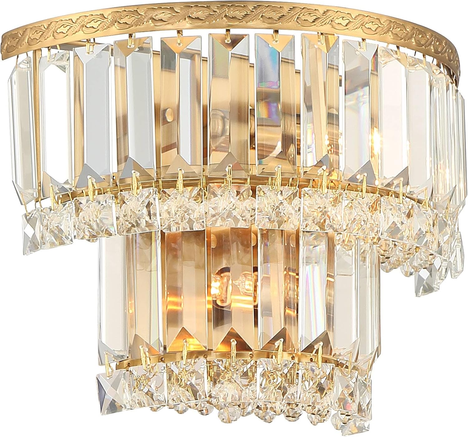 Vienna Full Spectrum Magnificence Modern Wall Light Sconces Set of 2 Gold Hardwired 10" Fixture Demilune Clear Crystal for Bedroom Bathroom Bedside Vanity Reading Living Room Hallway House Home