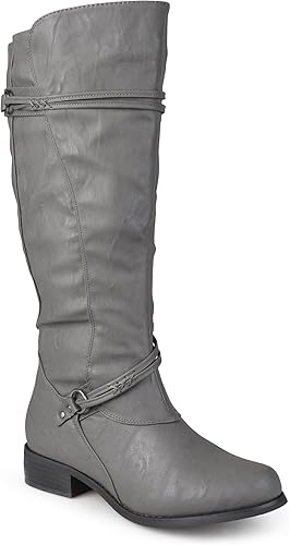 Journee Collection Botas de equitación para mujer, de tamaño regular y pantorrilla ancha con correa al tobillo, hebilla hasta la rodilla, color