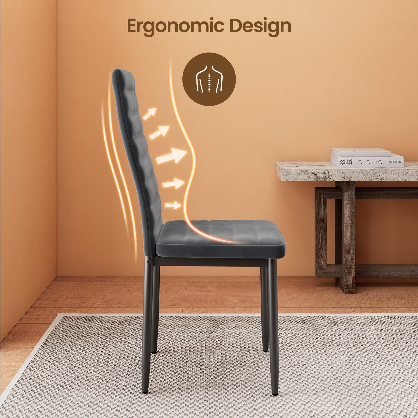 Bealife Esszimmerstühle 4er Set Esszimmerstühle für Küche Esszimmer Samt Sitz gepolsterte Stühle Modern (Dunkelgrau – Bild 5