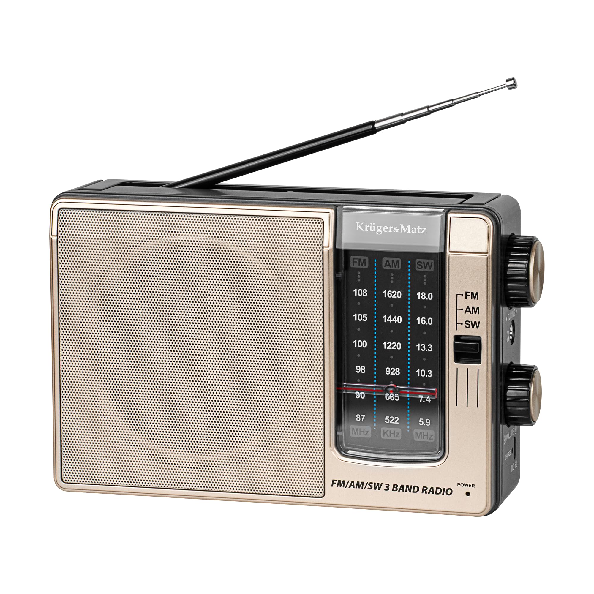 Krüger&Matz Radio Przenośne Analogowe Moc 3W AM/FM/SW Akumulator 800mAh Antena Teleskopowa Jack 3,5 KM0830