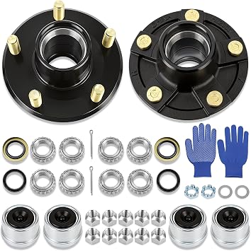 2000lb Trailer Axle Bearing Boat Trailer Hubs 5 Lug for 5 * 4.5" fit 1" and 1-1/16" [Straight Spindle] Only L44643I.D1" L44649 I.D1-1/16" Black Trailer Hub Assembly Set of 2