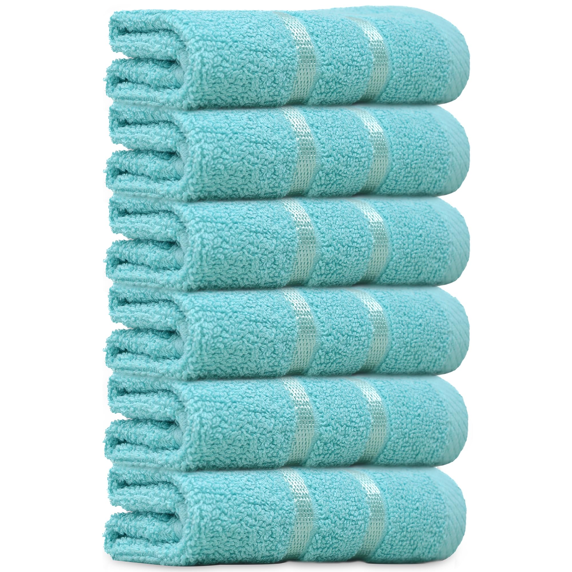 Towelogy® Luxury Egyptian Cotton Face Cloth Flannel Fingertip Towels Set 500 GSM Supersoft and Highly Absorbent Washcloths 30x30 cm (Pack 12, Aqua)
