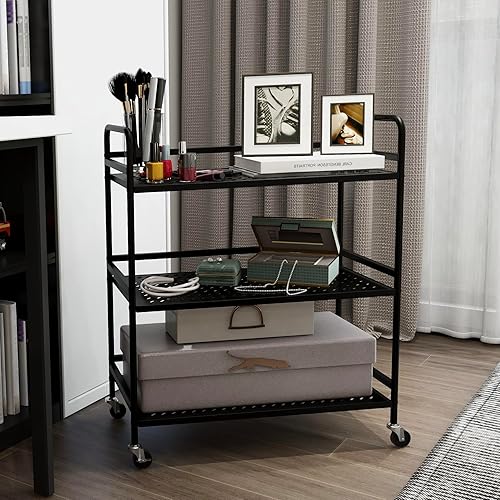 Miniatura 22 de 3-Tier Metal Utility Multipurpose Rolling Cart,Large Capacity Heavy Duty Cart with Lockable Wheels for Kitchen,Living Room,Office,Bathroom Storage
