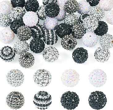 Cheriswelry 40Pcs 20mm Crystal Rhinestone Beads Black White Bubblegum Bead Round Ball Disco Beads for DIY Jewelry Making Bracelets Necklace Earring Supplies