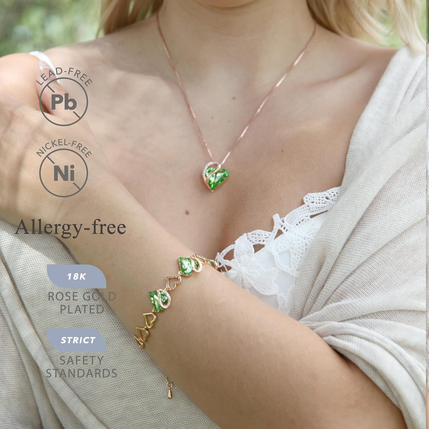 Leafael Rose Gold Plated Necklace for Women: Heart Shaped Birthstone/Healing Crystals Center, Dazzling Cubic Zirconia, Hypoallergenic Chain (18"+2"), Jewelry Gifts for Anniversaries and Birthdays - Image 2