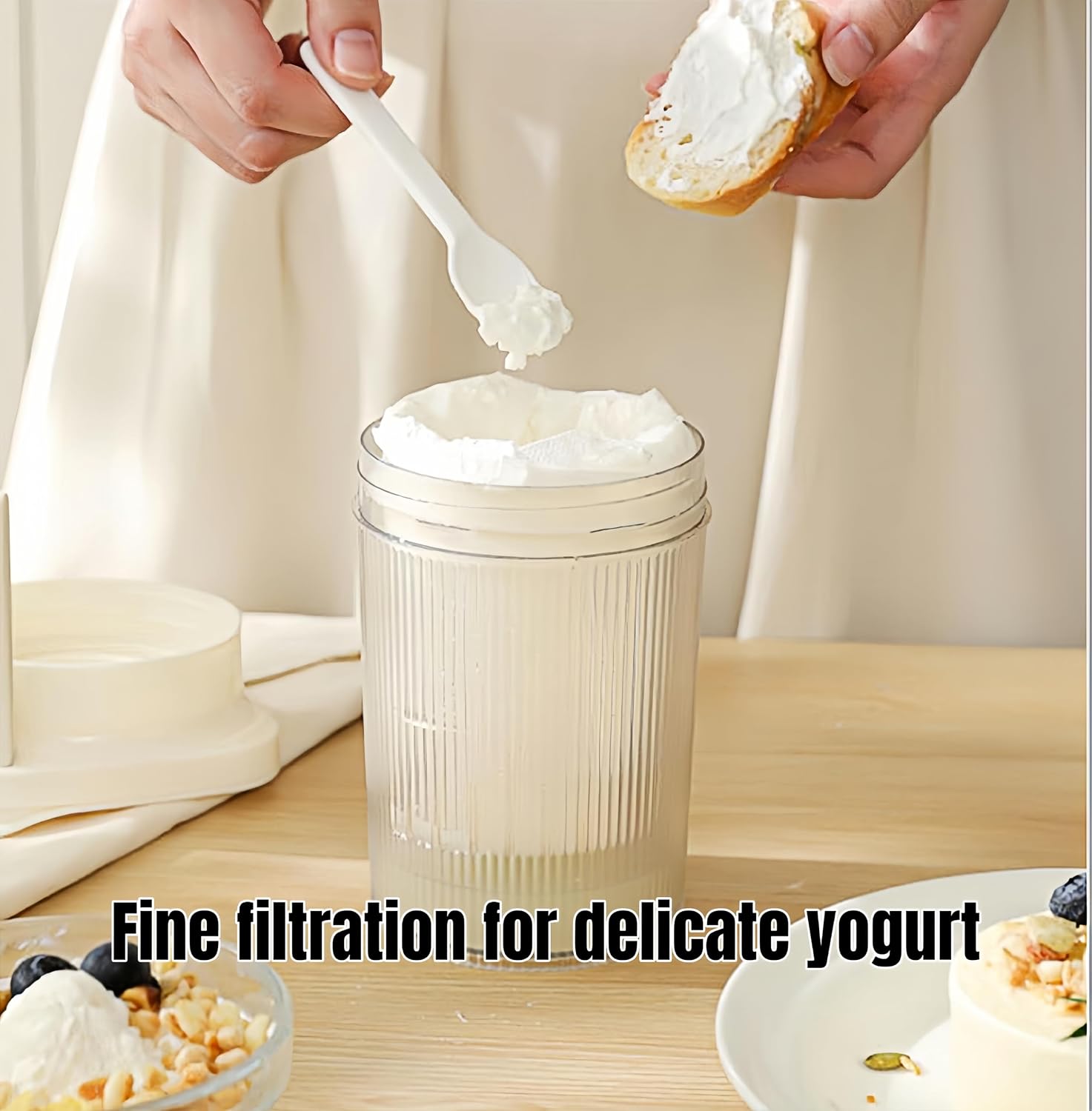 0.95 Quart（900ML）Portable Yogurt Strainer Cup, Compact Greek Yogurt Filter with Whey Separator for Cheese & Soy Milk, Leak-Proof & Easy to Carry Yogurt Maker (White)