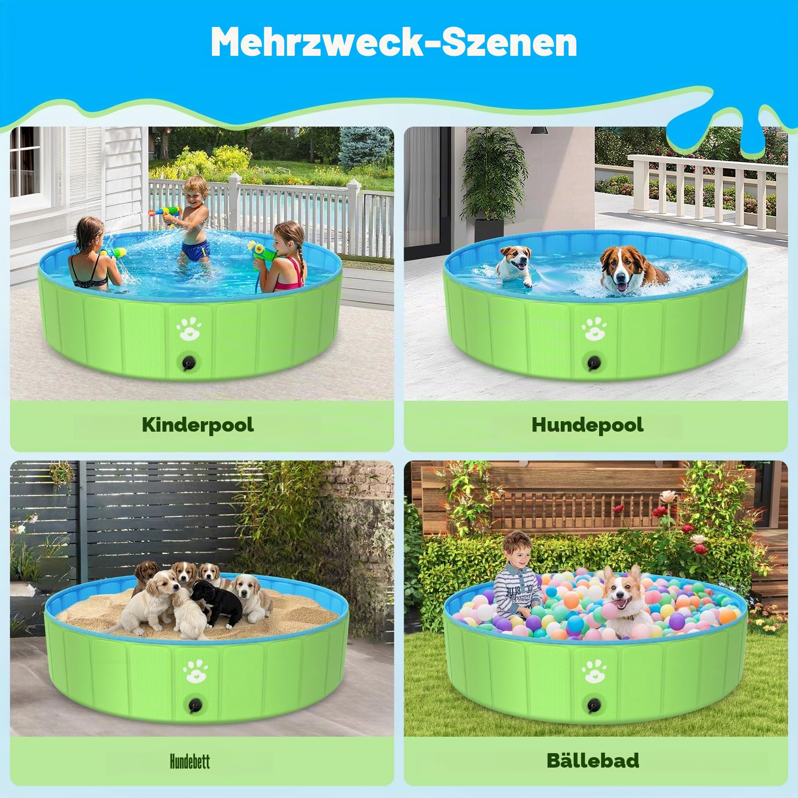 YIKANWEN Hundepool, Faltbare Großes Hundebad aus PVC 160 * 30 cm, Stabiles und Rutschfestes Planschbecken für Kinder, Großes Hundepool in XXL-Größe, Grün, Rund