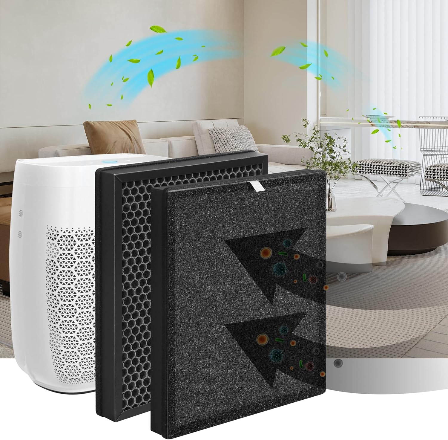 1-Pack Aerio-300 Replacement Filter Compatible with Zigma Aerio-300 Purifier, 1 High-Efficiency Filters + 1 Carbon Pre-Filters