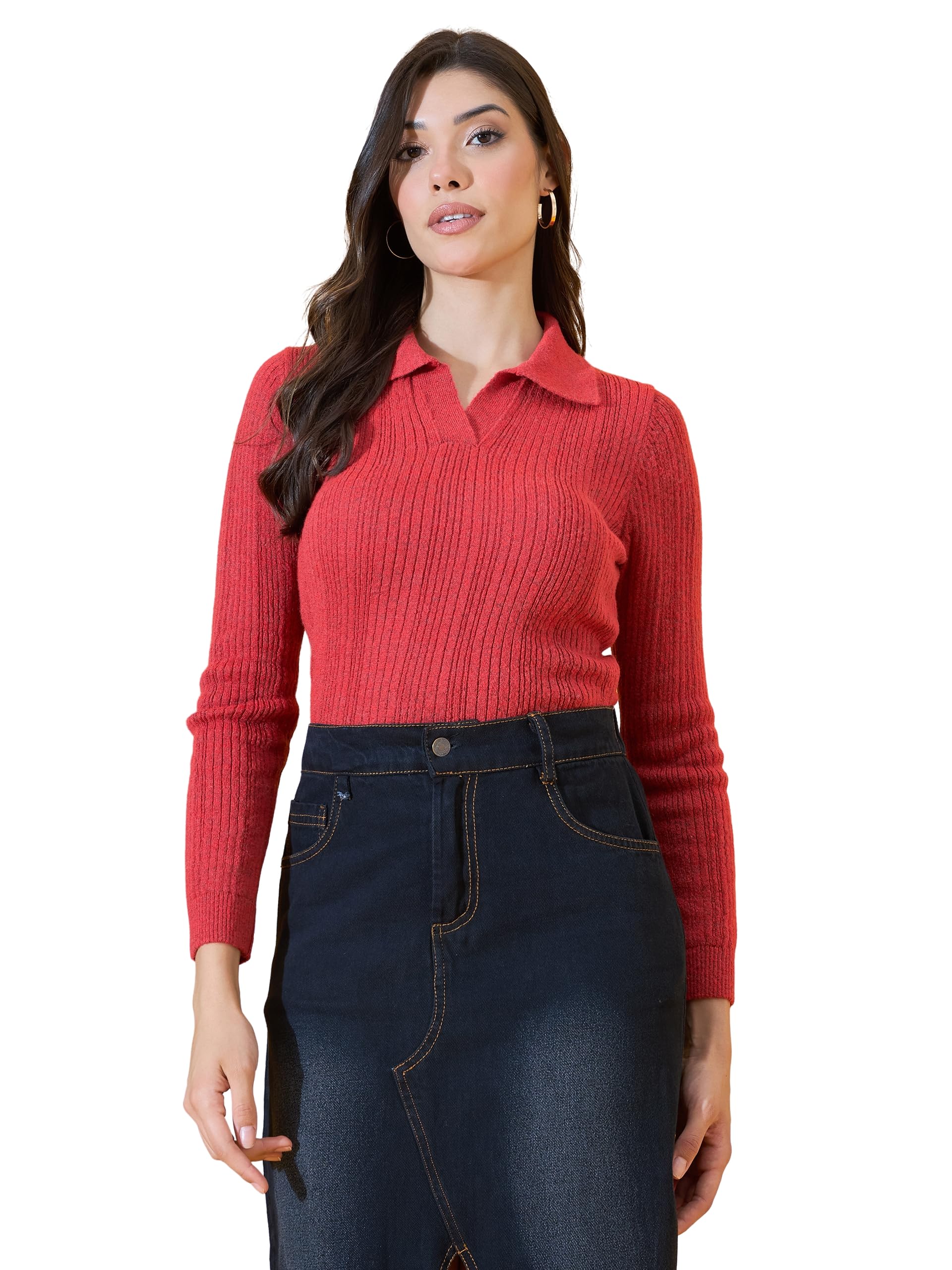 98 north 98 Degree North Women Spread Collar Sweater-G1165-BROWN-picture-34