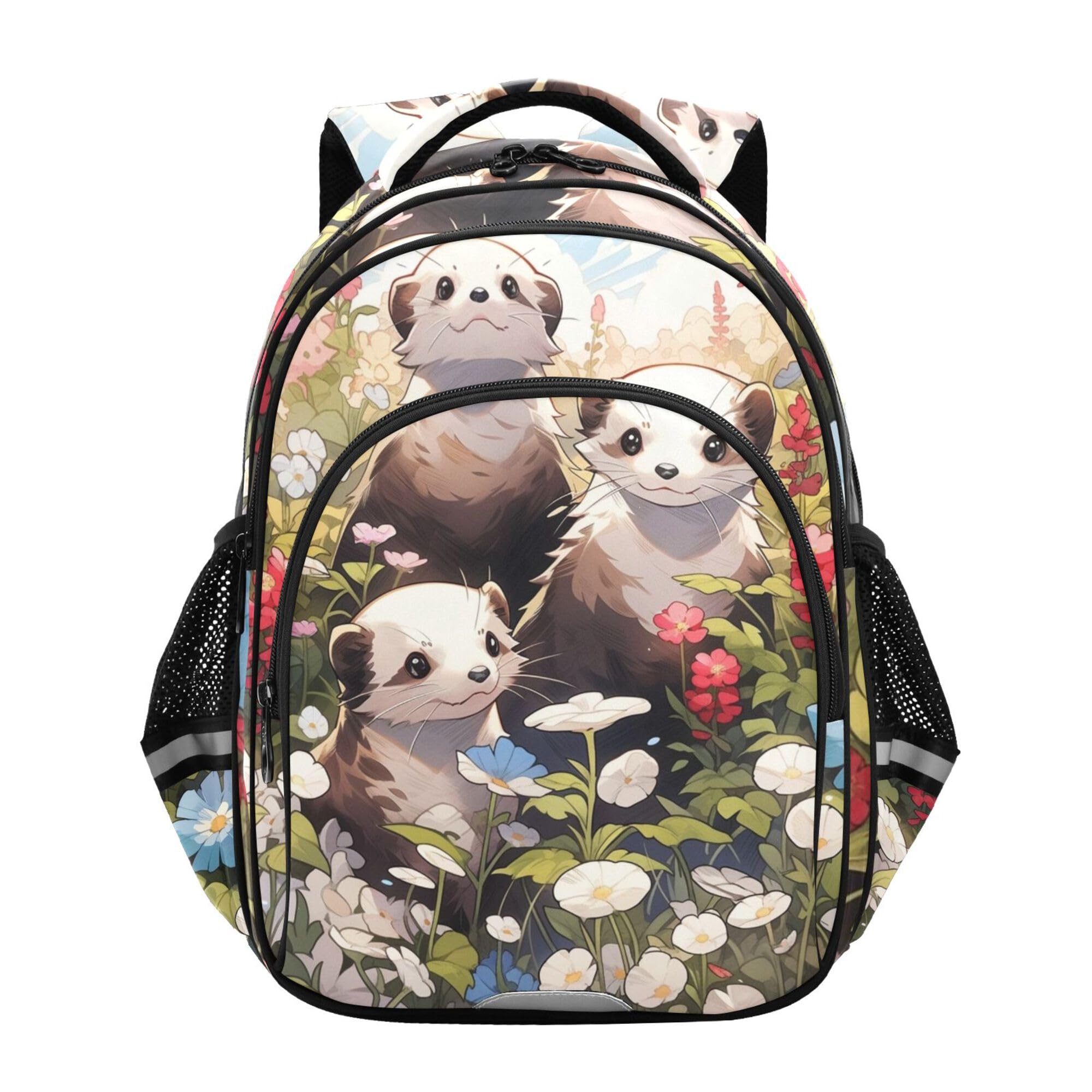 Glaphy Cartoon Ferrets Backpack for School Book Bag Tablet Laptop Backpack Work Travel Computer Bag with Reflective Stripes