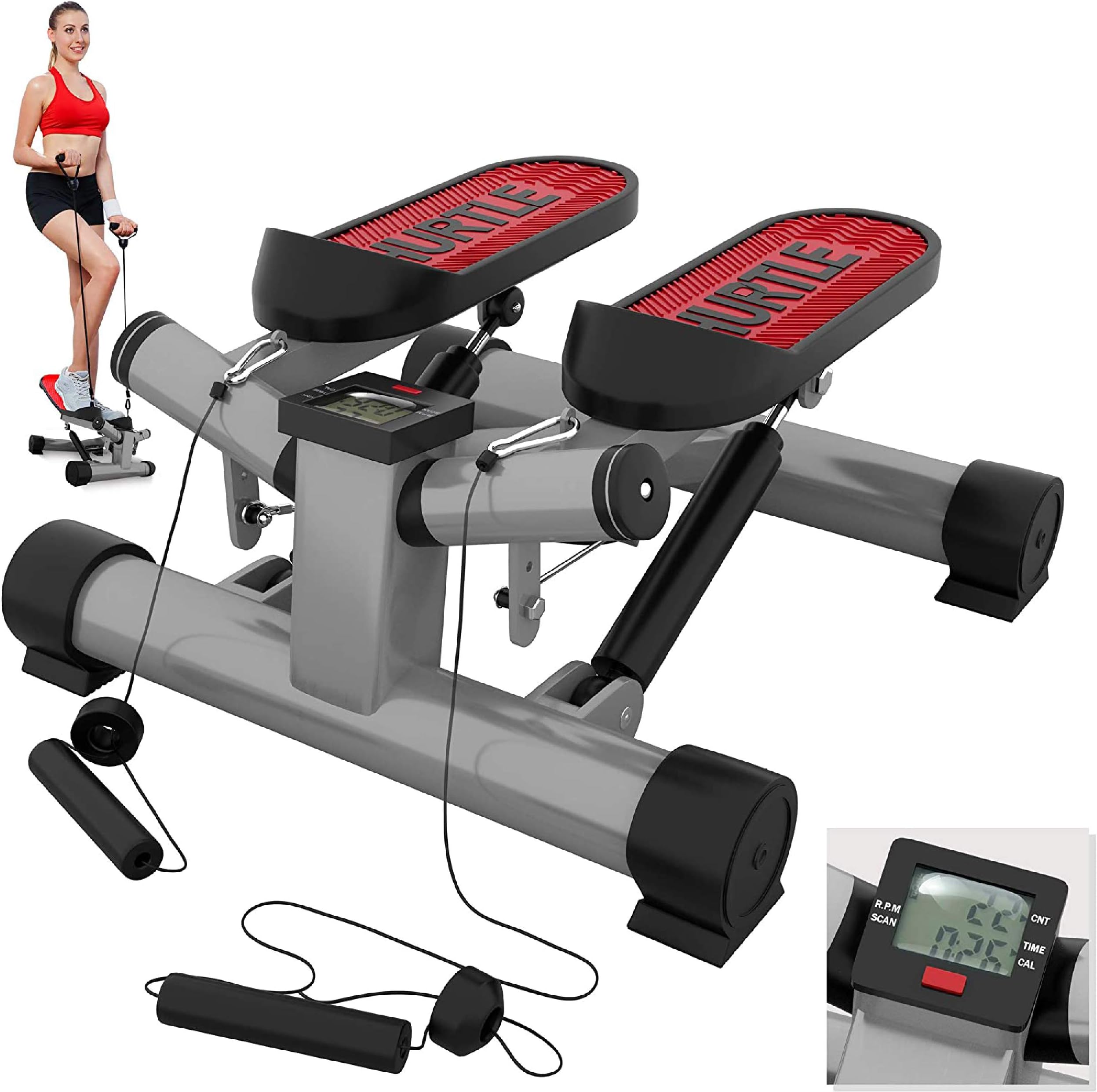 Fitness Exercise Elliptical Twister Stepper -Upgraded Quality Steel, Easy Under Desk Workout, Digital Display, Resistance Band Elliptical Trainer Burns 15% More Calories Than an Exercise Bike SLXS6.5