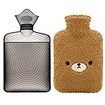 samply Hot Water Bottle with Cute Fleece Cover, Hot Water Bag for Hot and Cold Compress, Hand Feet Warmer, Neck and Shoulder Pain Relief, Brown Bear
