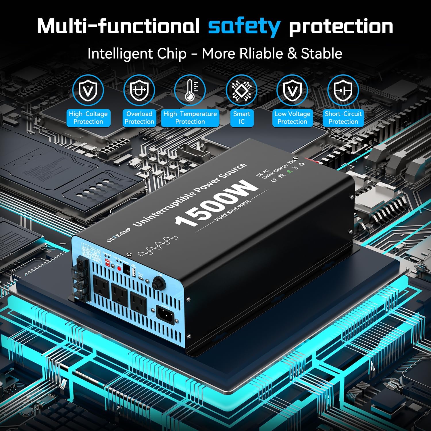 Condition photo showing New/Like New for 1500W Sump Pump Battery Backup System, Pure Sine Wave Inverter Charger with 25A Fast Charging, Auto Transfer Switch for Basement Flood Protection During Outages, LCD Remote, 12V Deep Cycle Compatible 1500W with LCD Remote Controller