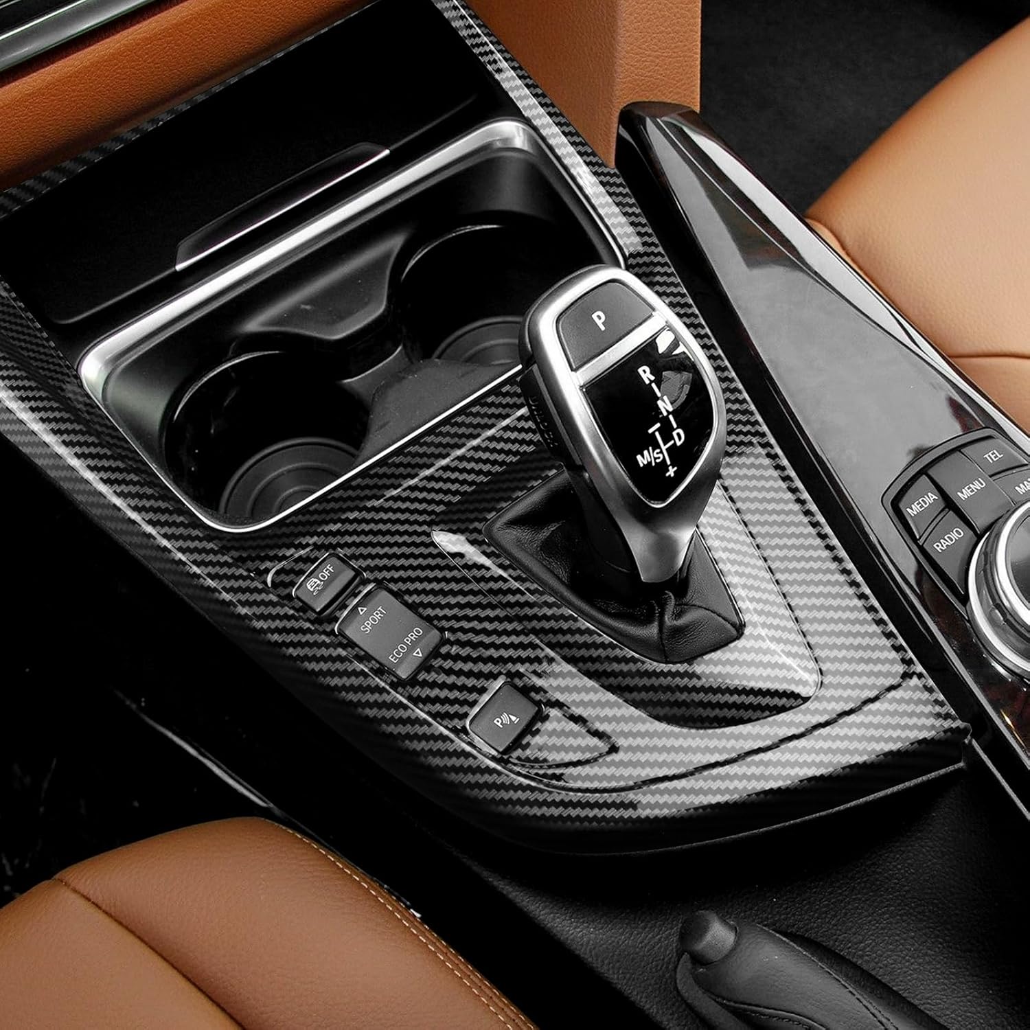 KUNGKIC for BMW F30 F31 GT F34 F32 F33 F36 ABS Control Gears Panel Protective Cover Molding Trims Stickers Carbon Fiber Pattern