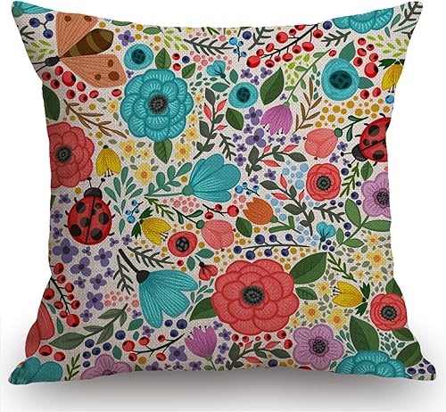 Miniatura 4 de Swono Funda de almohada de lino y algodón con patrón de flores de cactus y suculentas con estampado de acuarela, funda de cojín decorativa para sofá