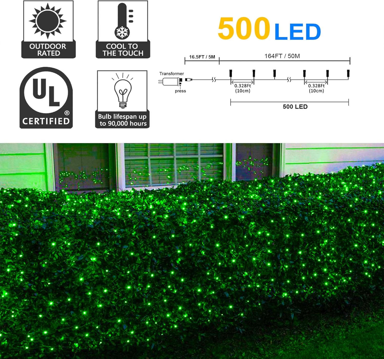 164Ft 500 LED Green St. Patrick's Day Lights, Waterproof 8 Twinkle with Memory Functions Green String Lights for Indoor Outdoor Tree Garden St. Patrick's Day Decoration - Image 2