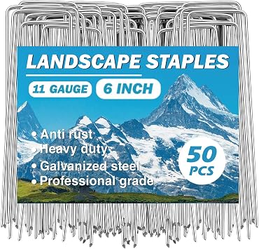 Garden Stakes, Landscape Staples for Plants, 50 Pack Landscape Staples | 11 Gauge, Rust-Proof & Corrosion Resistant, Adjustable Width Design, Easy To Insert Into Soil, Reusable Durable Garden Stakes