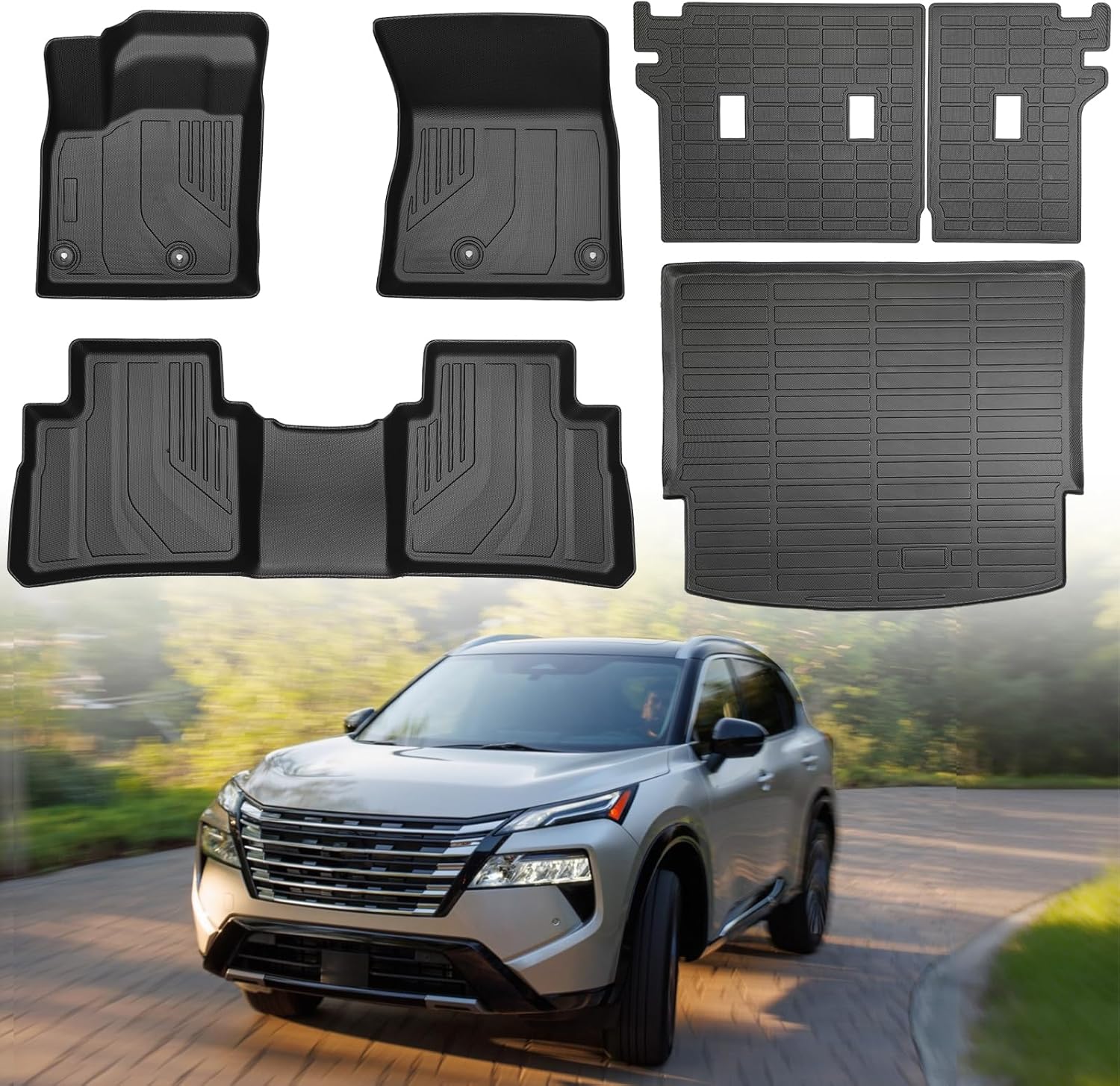 Floor Mats for Nissan Rogue 2026 2025 2024-2021(Not for Sport), Custom Fit All Weather TPE Floor Liners for Nissan Rogue S/SV/SL/Platinum Front & Rear Row Full Set Car Mats with Backrest, 6PCS
