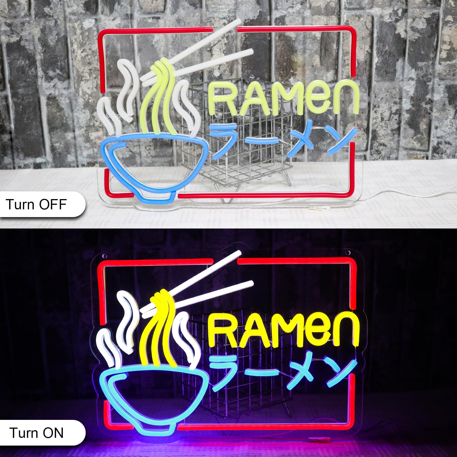 Ramen - Panneau néon LED coloré - Panneau lumineux japonais - Nouilles LED - Pour magasin, magasin, cuisine, salon, salle à manger, brunch, fête, art mural - Cadeaux d'intérieur
