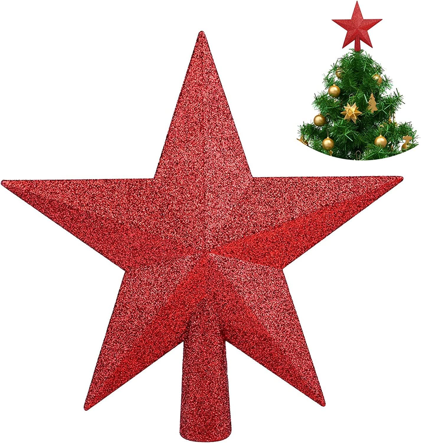 Big BoxGlittered Christmas Star Tree Topper Christmas Decorative Holiday Treetop Shatterproof Star Ornament for Holiday Christmas Tree RED