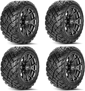 10L0L Golf Cart Wheels w/Tires 23x10-14 DOT Certified 4Ply All-Terrain Tires Aluminum Wheels SS Center Caps Fits for EZGO TXT Club Car DS Precedent Yamaha Set of 4 (Off-Road King Black, 20x10-12)