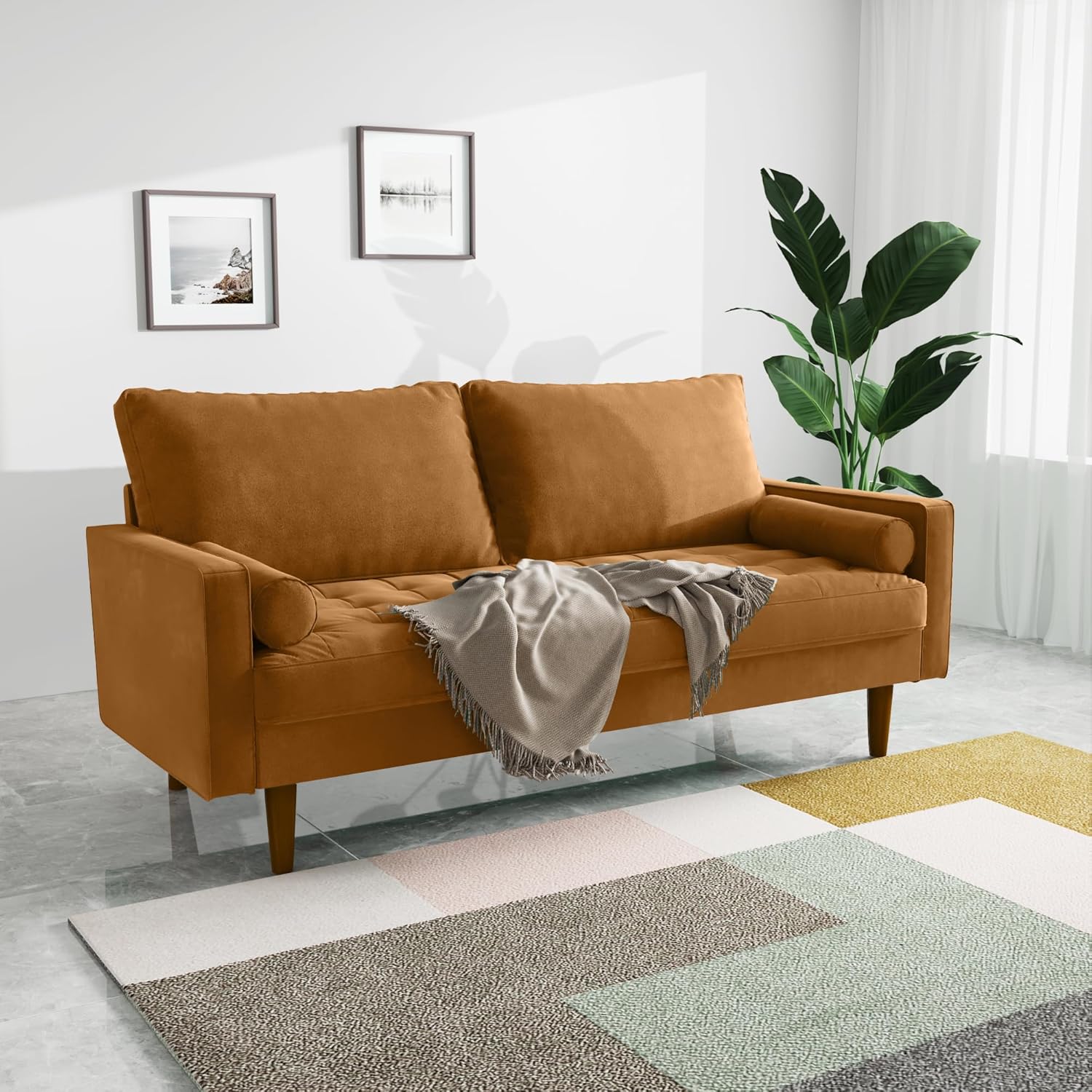 SILKIR Velvet Loveseat Sofa, Love Seats Furniture for Small Spaces, Mid-Century Modern Loveseats for Living Room, Love Seat Couch, 58 & 70 Inches, Ginger