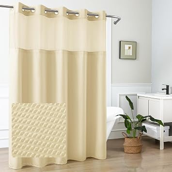 Mrs Awesome No Hook Shower Curtain with Snap-in Fabric Liner 71x74, Beige
